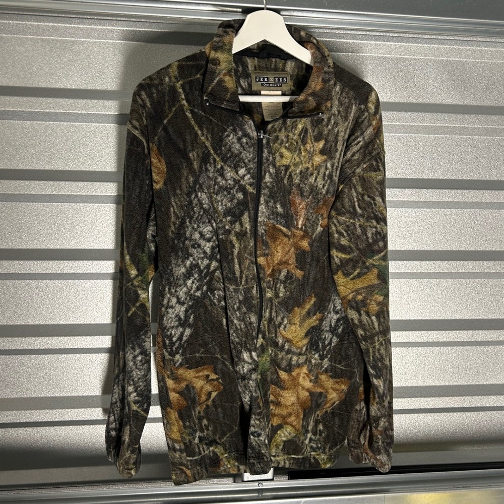 Jerzees Fleece Jacket Mens M Brown Camo Hunting Gorpcore Outdoors Streetwear
